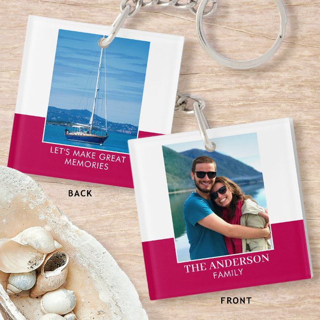Personalised Photo Name Pink Modern Key Ring (Creator Uploaded)