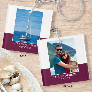 Personalised Photo Name Plum Modern Key Ring