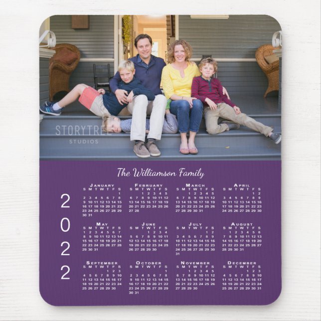 Personalised Photo Name Purple 2022 Calendar Mouse Pad (Front)