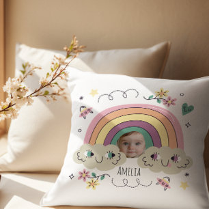 Personalised Photo & Name Rainbow Baby Cushion