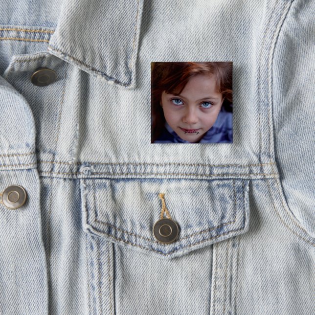 Personalised Photo Name Square Button (In Situ)