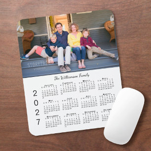 Personalised Photo Name White 2027 Calendar Mouse Pad