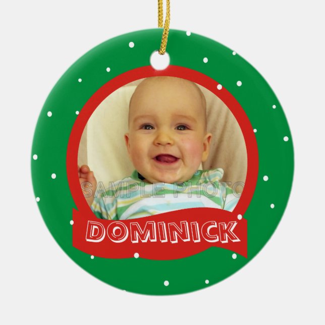 Personalised Photo & Name Xmas Round Ornaments (Front)