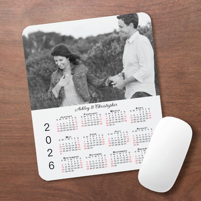 Personalised Photo Names 2026 Calendar Mouse Pad (Personalized Photo Names 2026 Calendar Mouse Pad, in situ)
