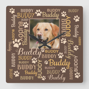 Personalised Photo Names Brown Dog Square Wall Clock