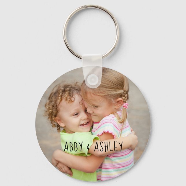 Personalised Photo Names Cute Typography Keepsake Key Ring (Front)