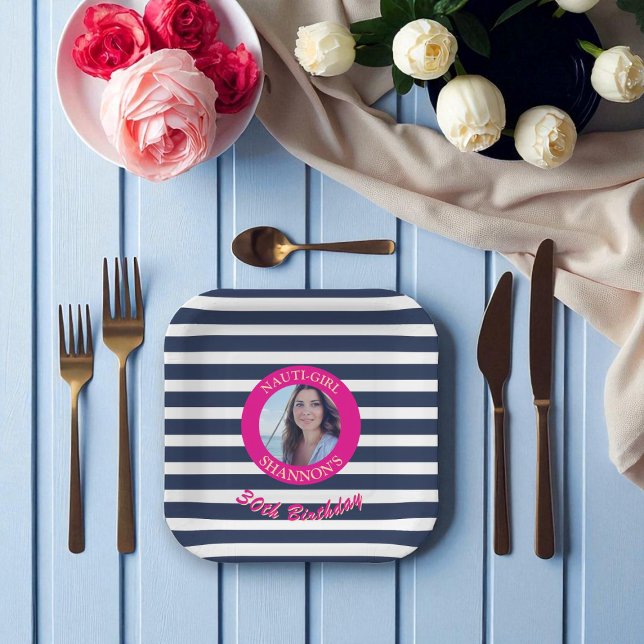 Personalised Photo Nautical Stripe Birthday Plates (Creator Uploaded)