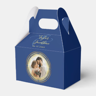 Personalised Photo Navy Blue Gold Wedding Minimal Favour Box
