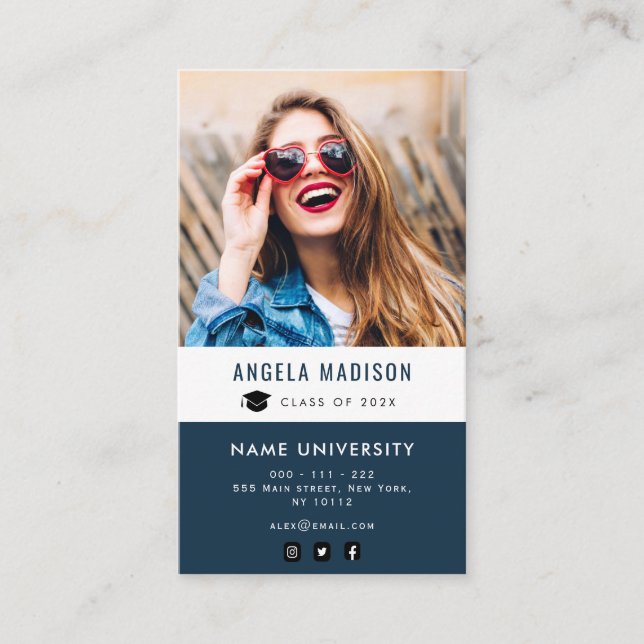 personalised photo navy blue graduation insert (Front)