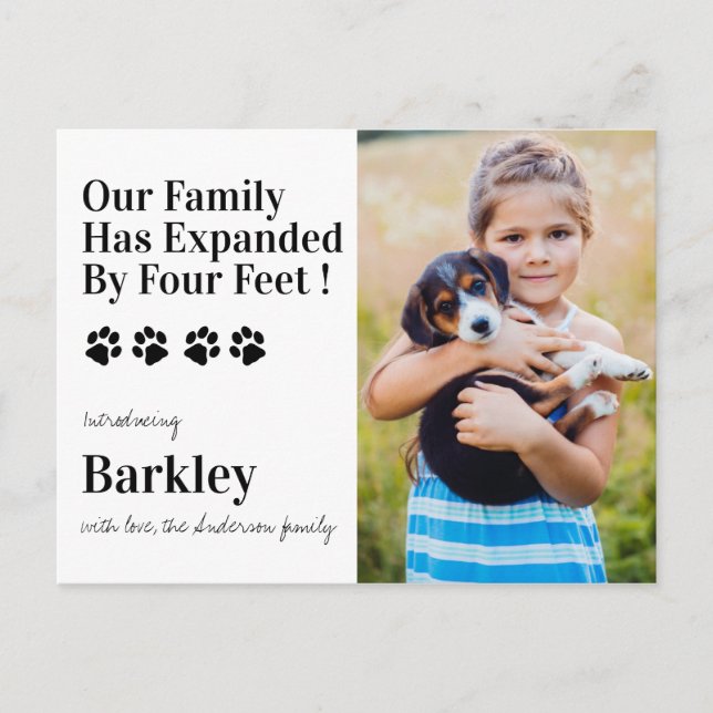 Personalised Photo New Pet Dog Puppy Shower  Announcement Postcard (Front)