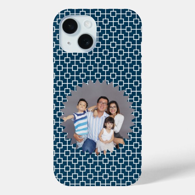 Personalised Photo on Blue Geometric Backdrop Case-Mate iPhone Case (Back)