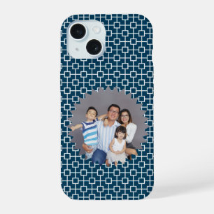 Personalised Photo on Blue Geometric Backdrop iPhone 15 Case