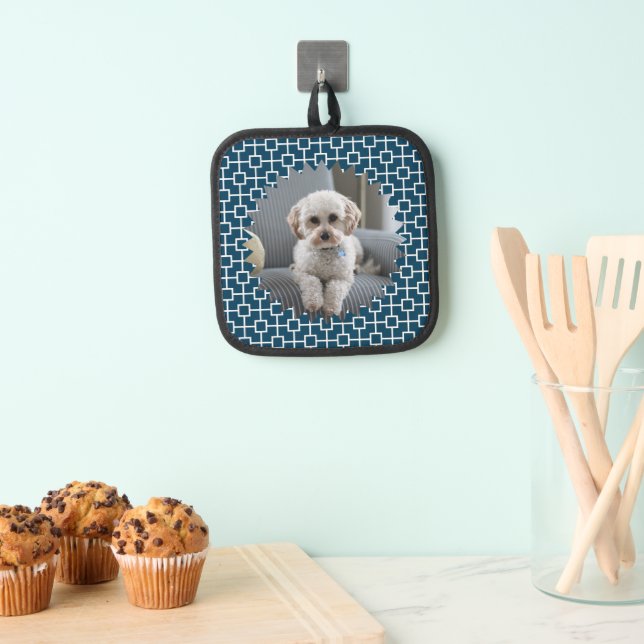 Personalised Photo on Blue Geometric Backdrop Pot Holder (Insitu(Hanging))