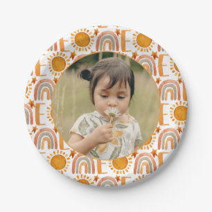 Personalised Photo "One" Rainbow & Sunshine  Paper Plate