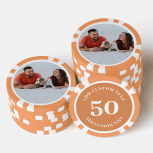Personalised Photo Orange Numbered 50 Value Game Poker Chips