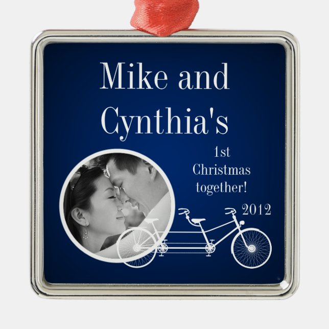 Personalised Photo Ornament Navy Blue Double Bike (Front)