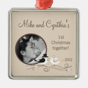 Personalised Photo Ornament Wedding Birds Bride