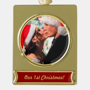 Personalised Photo "our 1st Christmas" Gold Plated Banner Ornament