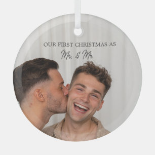 Personalised Photo Our First Christmas Mr. and Mr. Glass Tree Decoration