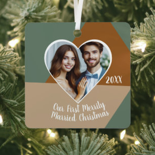 Personalised Photo Our First Merrily Married Xmas Metal Tree Decoration