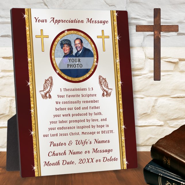 Personalised Photo, Pastor Appreciation Plaques (Scripture Gifts for Christians. Pastor and Wife Anniversary Gift Ideas or Pastors Birthday Gifts. )