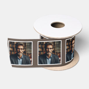 Personalised Photo Pattern Ribbon White on Brown Satin Ribbon