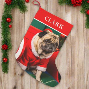 Personalised Photo & Pet Name l Red & Green  Small Christmas Stocking