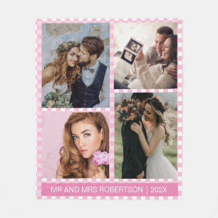 Personalised Photo Pink and White Gingham Plaid Fleece Blanket