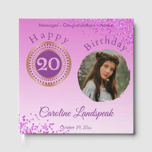 Personalised Photo Pink Glitter, 20th Birthday Guest Book