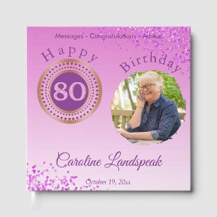 Personalised Photo Pink Glitter, 80th Birthday Guest Book