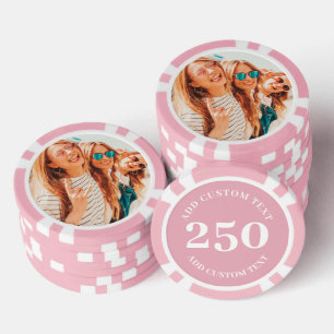 Personalised Photo Pink Numbered 250 Value Game Poker Chips