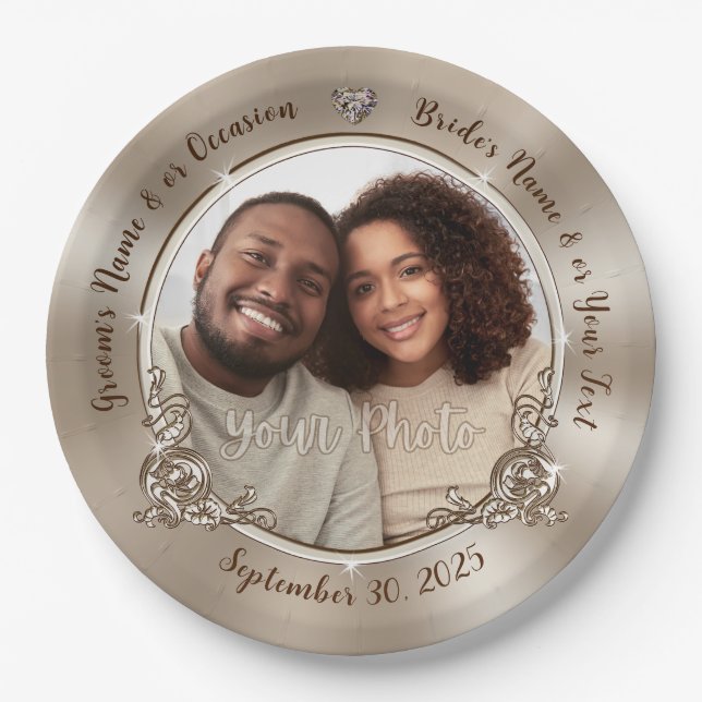 Personalised PHOTO Plates. Wedding, Wedding Shower Paper Plate (Front)