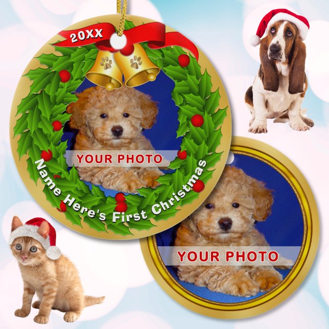 Personalised Photo Puppy's 1st Christmas Ornament (Personalized Pet Christmas Ornaments. OR: Personalized CAt Christmas Ornaments. Photo Pet Ornament.)