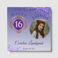 Personalised Photo Purple Glitter, 16th Birthday