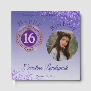 Personalised Photo Purple Glitter, 16th Birthday Guest Book