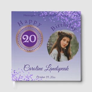 Personalised Photo Purple Glitter, 20th Birthday Guest Book