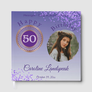 Personalised Photo Purple Glitter, 50th Birthday Guest Book