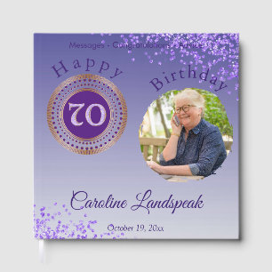Personalised Photo Purple Glitter, 70th Birthday Guest Book