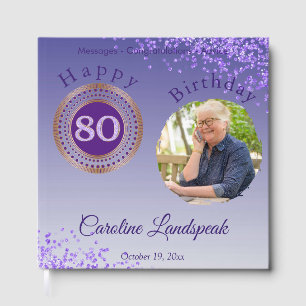 Personalised Photo Purple Glitter, 80th Birthday Guest Book