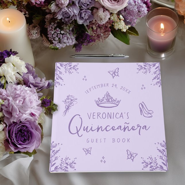 Personalised Photo Purple Quinceanera Guest Book (Front Cover)
