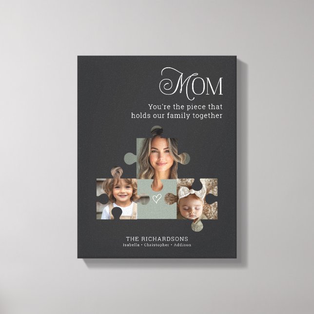 Personalised Photo Puzzle Piece Art Mum + 2 Names Canvas Print (Front)