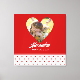 Personalised Photo Red Heart Frame Modern Birthday Canvas Print