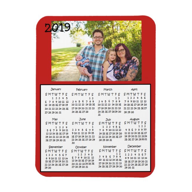 Personalised Photo Red Mini Magnet Calendar 2018 (Vertical)