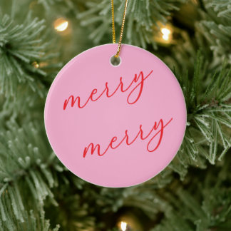 Personalised Photo Red & Pink Script Christmas Ceramic Tree Decoration