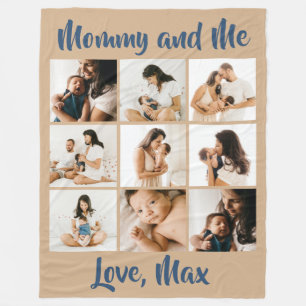Personalised Photo Retro Beige Blue Mummy and Me Fleece Blanket