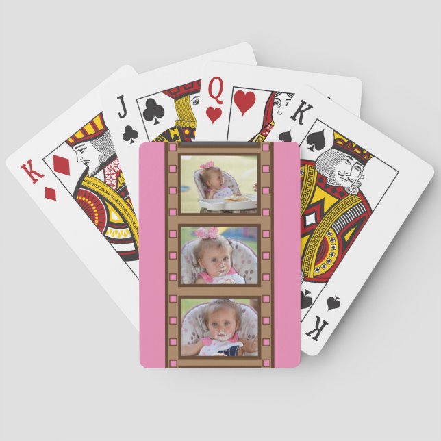 Personalised Photo Retro Film Strip Pink Playing Cards (Back)