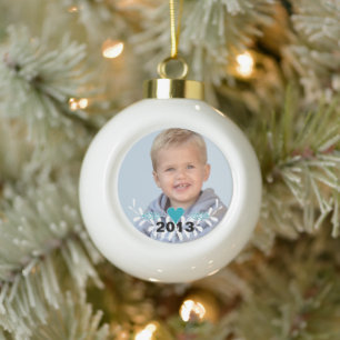 Personalised Photo Retro Garland Child's Photo Ceramic Ball Christmas Ornament