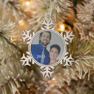 Personalised Photo Retro Garland Couple's Photo Snowflake Pewter Christmas Ornament