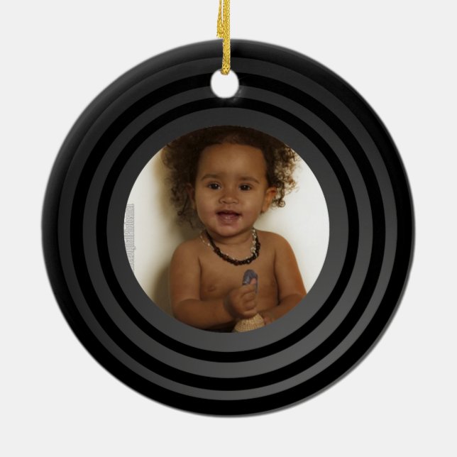 Personalised Photo Retro Vinyl Album Keepsake Ceramic Tree Decoration (Back)