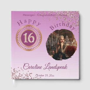 Personalised Photo Rose Gold Glitter 16th Birthday Guest Book